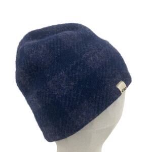 Outdoor Research Lambswool Windstopper Beanie OS Navy Blue Gray Plaid Skull Cap